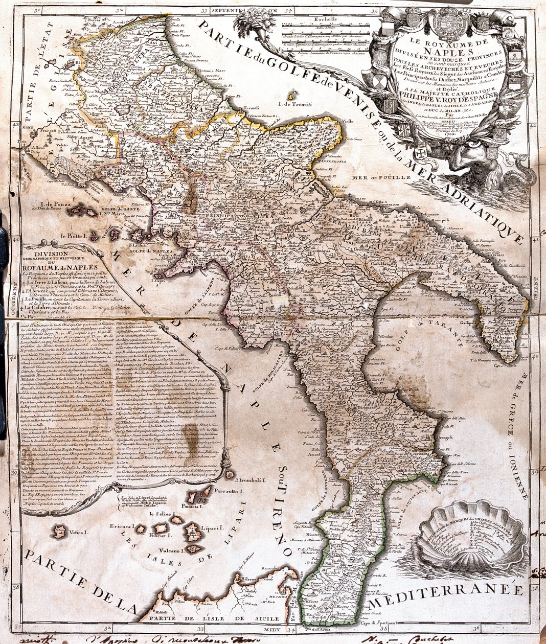 Napolin kuningaskunnan kartta (Italia) (kaiverrus tekijältä Jean Baptiste Nolin