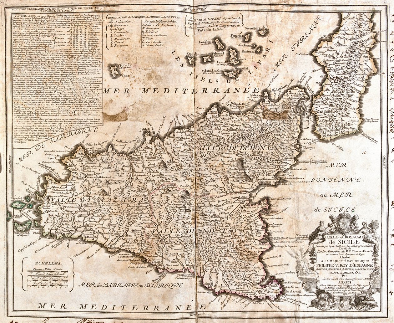 Sisilian kuningaskunnan kartta (Italia) (kaiverrus tekijältä Jean Baptiste Nolin