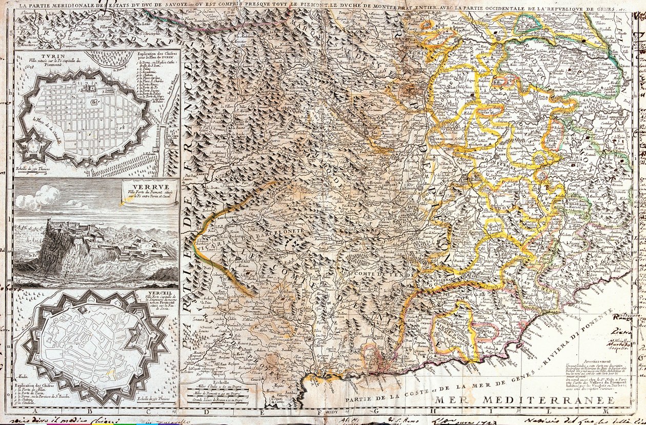 Kartta Savoyn herttuan eteläisistä alueista Italiassa (kaiverrus tekijältä Jean Baptiste Nolin