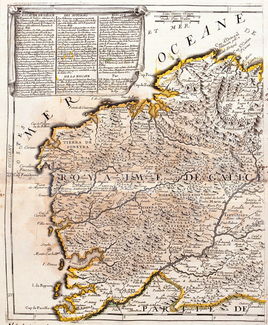 Galician valtakunnan kartta (Espanja) (kaiverrus tekijältä Jean Baptiste Nolin