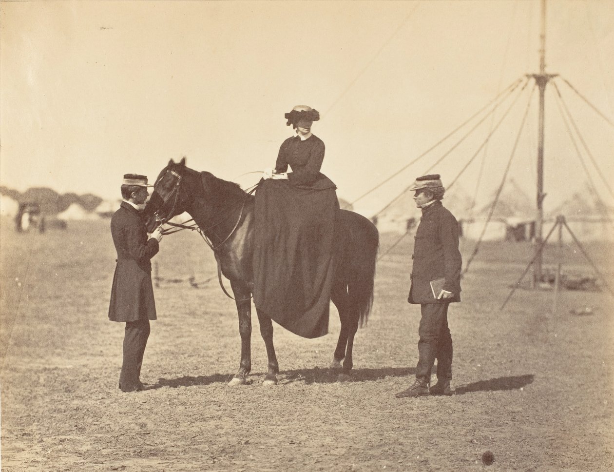 [Lady Canning mustalla arabillaan ja lordi Clyde, komentaja], 1858-61. tekijältä Jean Baptiste Oscar Mallitte