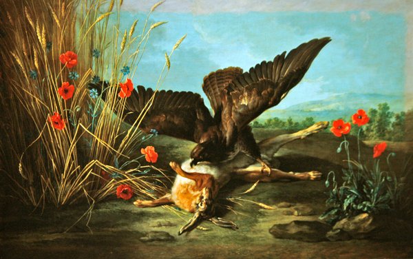 Hiirihaukka kaataa jänis eli Haukka ja jänis, 1749 tekijältä Jean Baptiste Oudry
