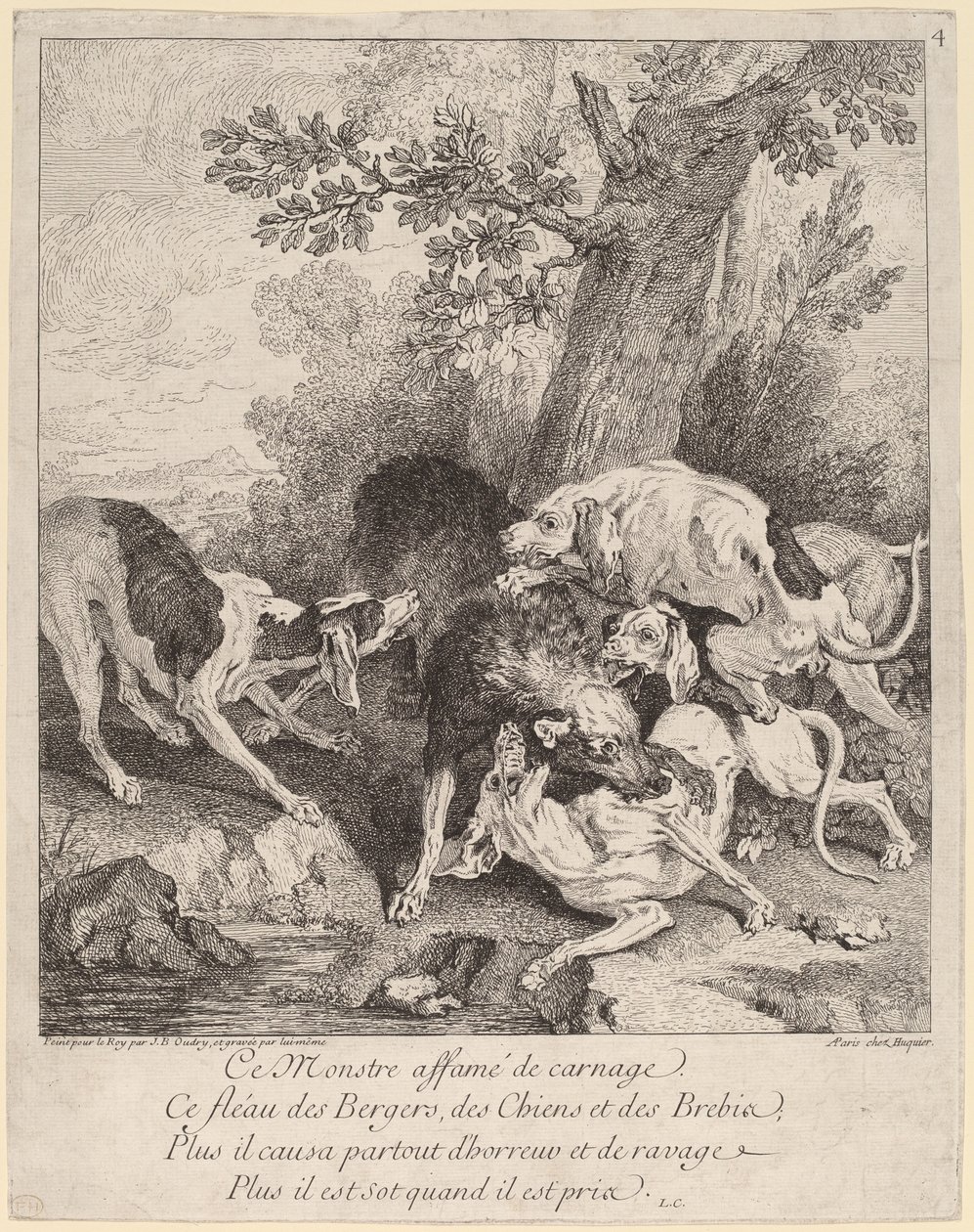 Susi koirien kimppuun tekijältä Jean Baptiste Oudry