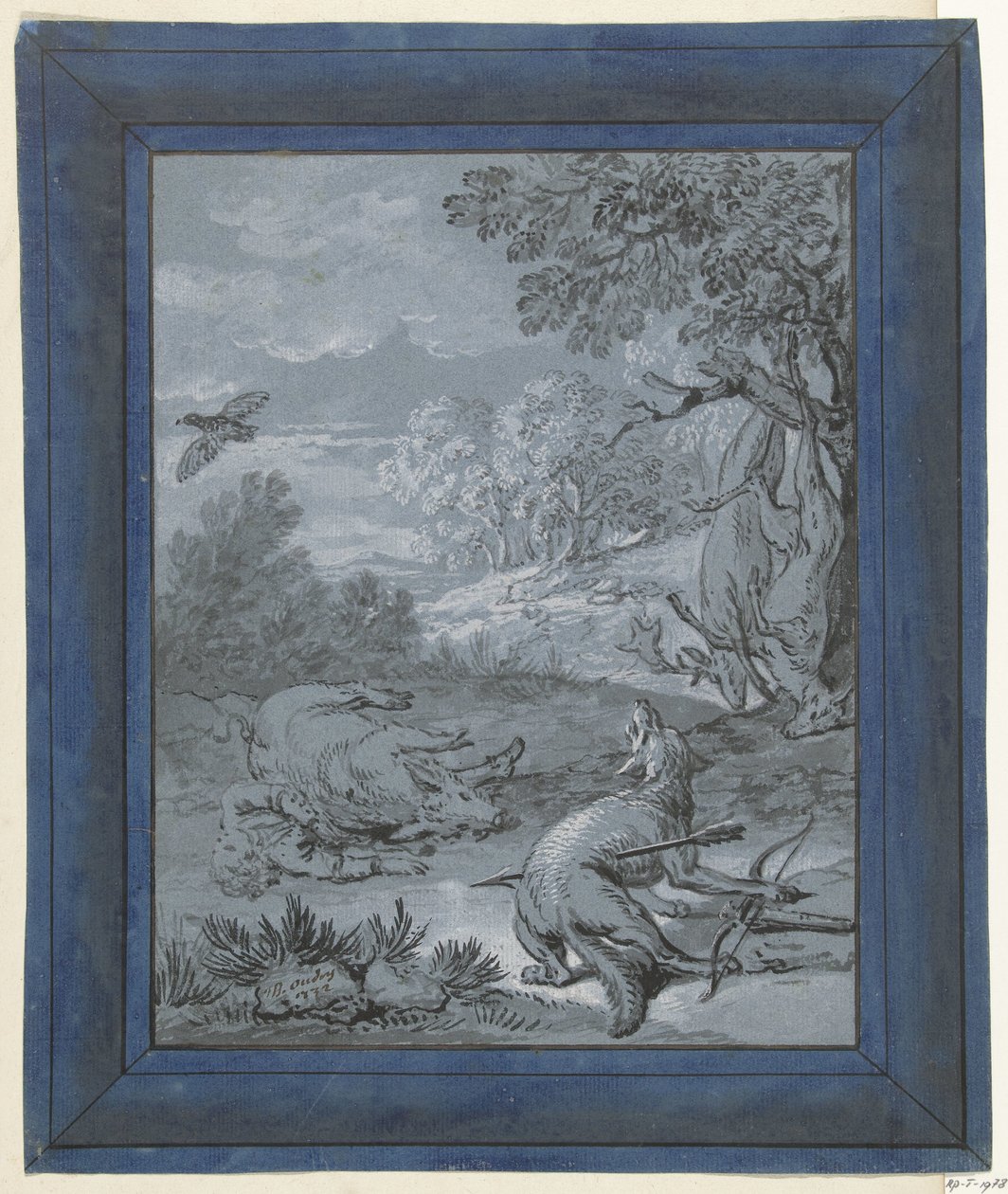 El llop i el caçador / Le Loup et le Chasseur Acabat il·lustracions per a faules de Jean de la Fontaine (títol de la sèrie). tekijältä Jean Baptiste Oudry