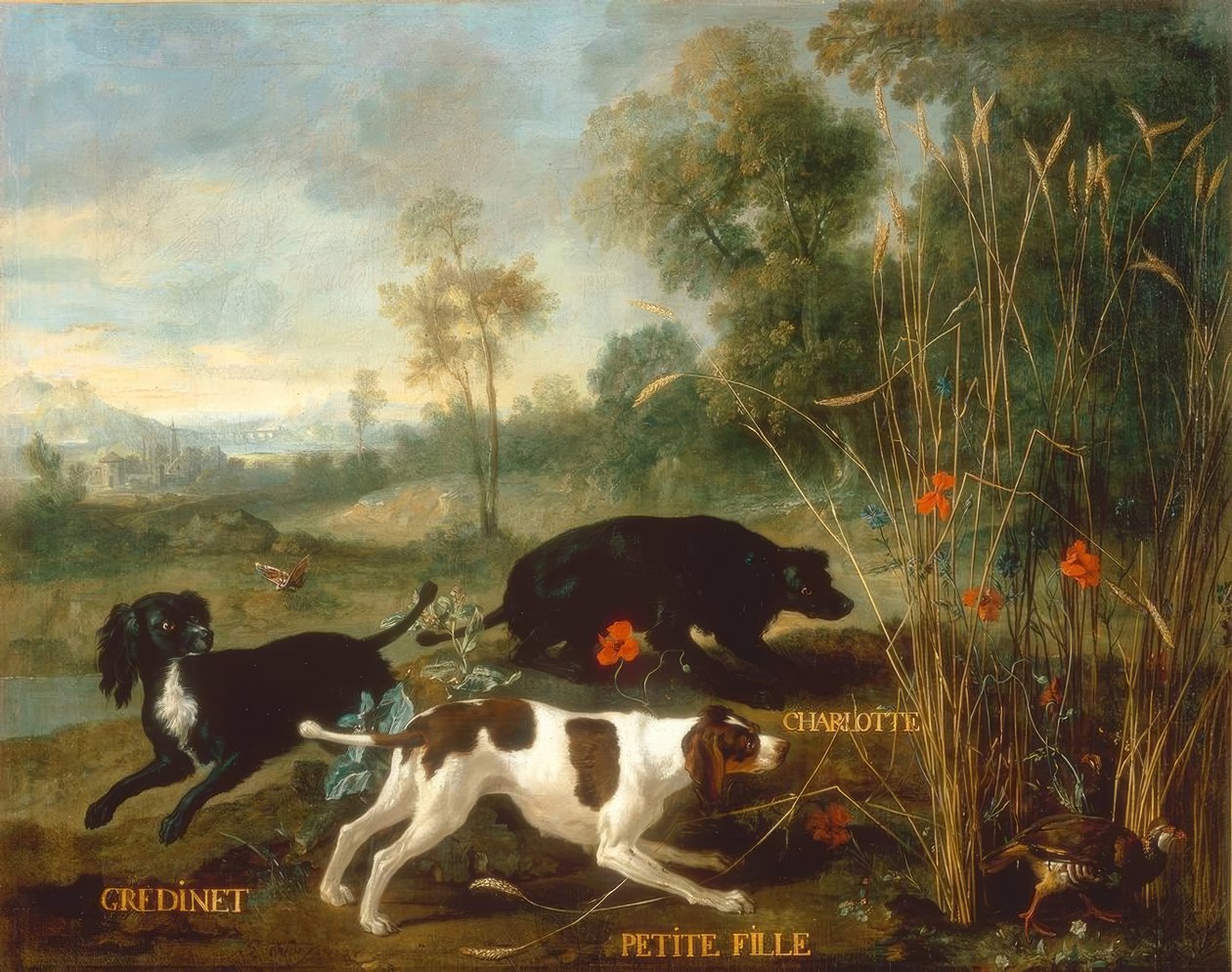 Gredinet, Petite Fille ja Charlotte, trois épagneuls de Lou tekijältä Jean Baptiste Oudry