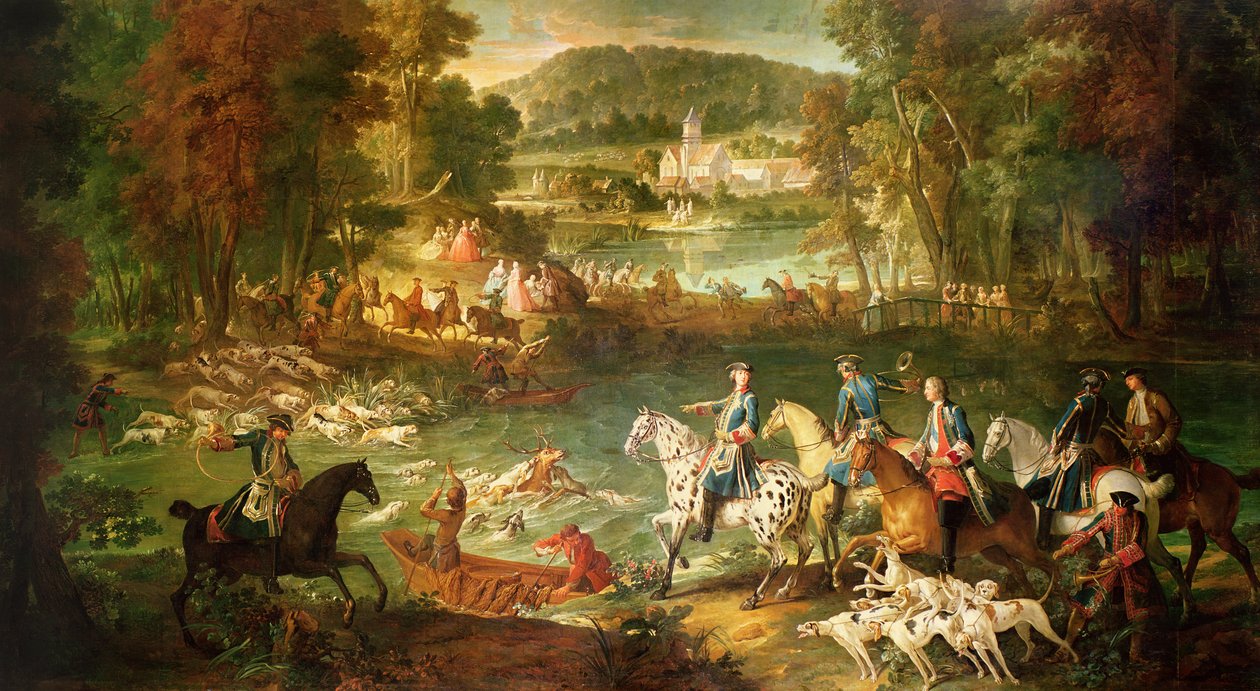 Metsästys Saint-Jean-lampulla Compiegnen metsässä, ennen vuotta 1734 tekijältä Jean Baptiste Oudry