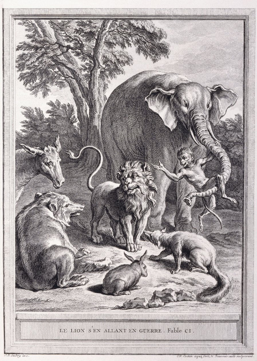 Leijona menee sotaan, n. 1755-1759 tekijältä Jean Baptiste Oudry