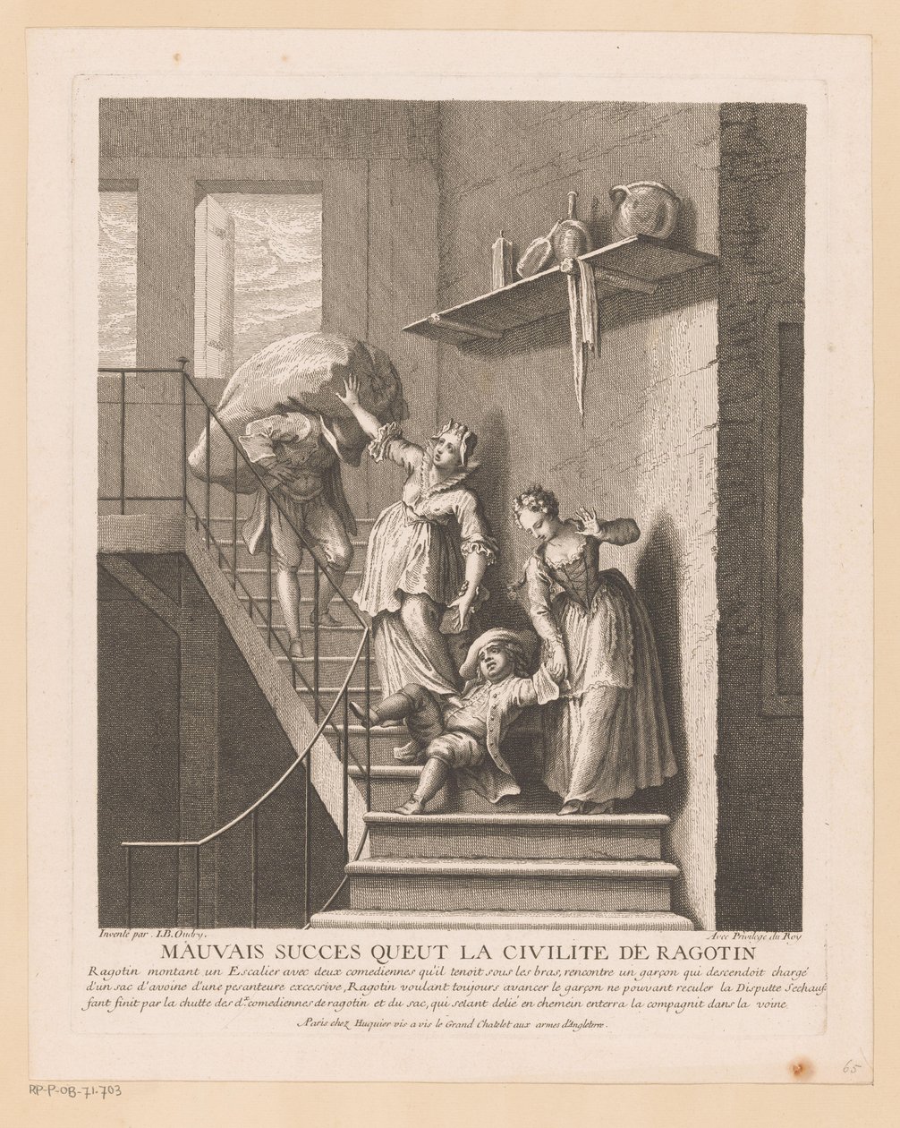 Ragotin tapasi twee naiset ansassa Ragotinin kohteliaisuuden huono menestys (otsikko esineessä) Kohtauksia Roman Comique van Scarronista (sarjan nimi) tekijältä Jean Baptiste Oudry