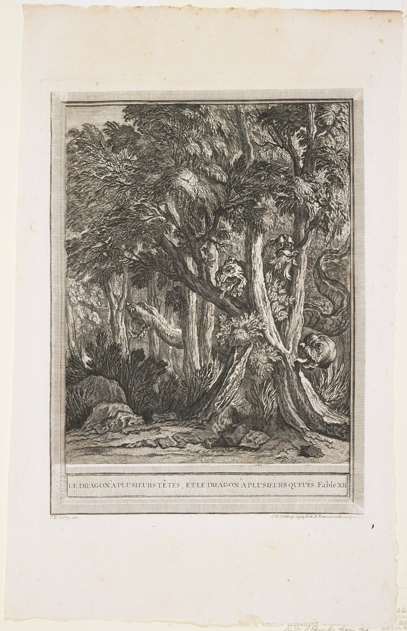 Monien päiden lohikäärme, Fable XII, c. 1753-1755 tekijältä Jean Baptiste Oudry