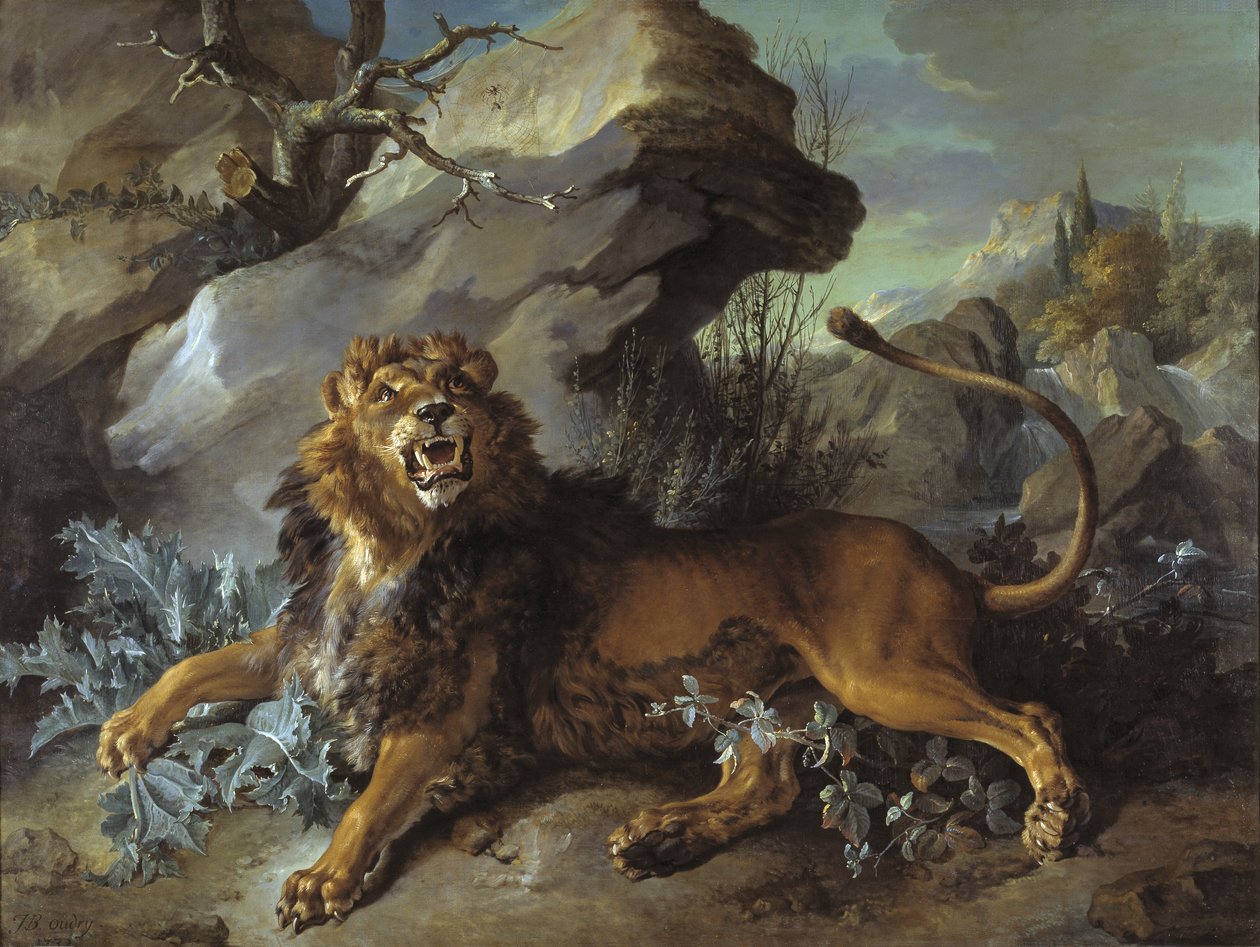Leijona ja kärpänen, 1732 tekijältä Jean Baptiste Oudry