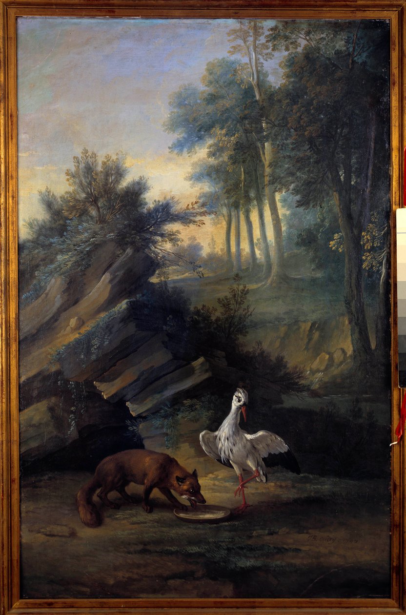 Kettu ja haikara. Kuva Jean de La Fontainen (1621-1695) sadusta. Jean Baptiste Oudryn (1686-1755) maalaus tekijältä Jean Baptiste Oudry