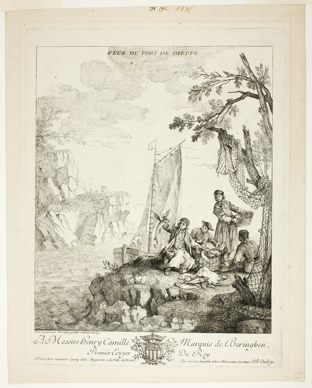 Näkymä Dieppen satamaan tekijältä Jean Baptiste Oudry