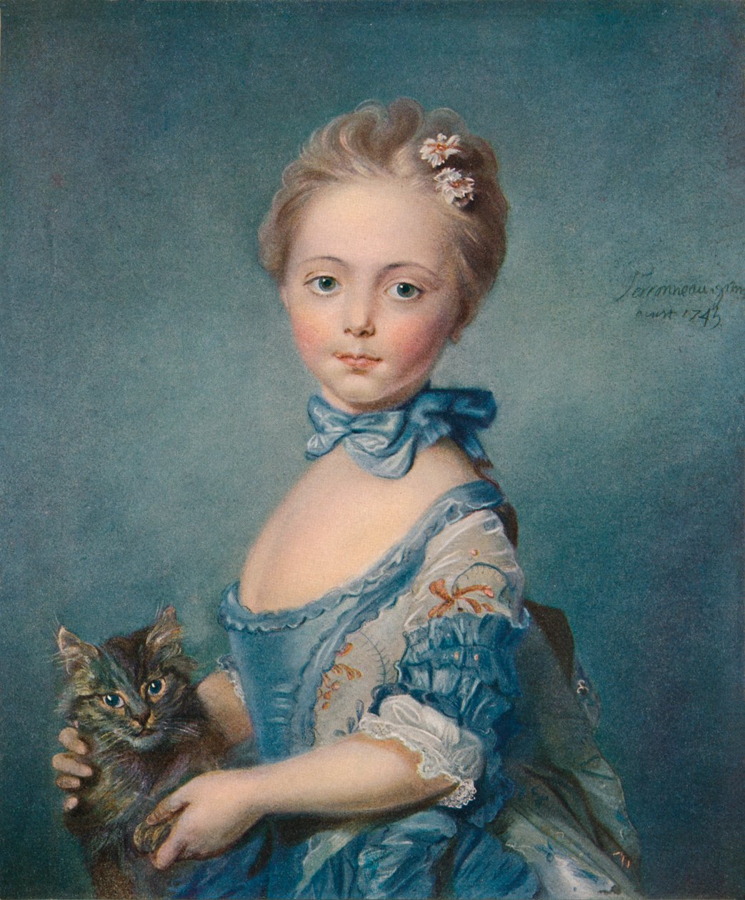 Tyttö kissanpennulla, 1743, 1902 tekijältä Jean Baptiste Perronneau