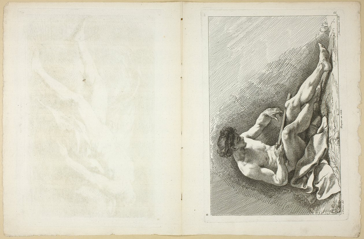 Figuuri (recto ja verso), toisesta akatemioiden hahmojen kirjasta, jonka osaksi kaivertavat Royal Academyn professorit tekijältä Jean Baptiste Perronneau