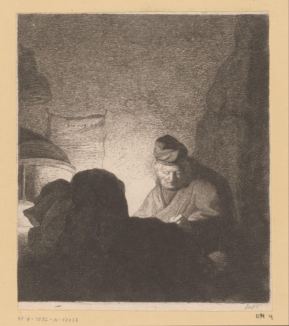 Mies kirjoittaa lampun valossa tekijältä Jean Baptiste Pierre Lebrun (attributed to)