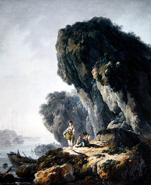 Rannikkomaisema, jossa on hahmoja kalliolla (öljy kankaalle) tekijältä Jean Baptiste Pillement