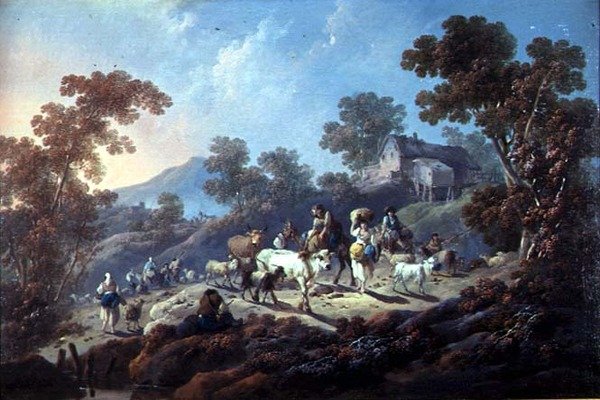 Kivinen metsäinen maisema (öljy kankaalle) tekijältä Jean Baptiste Pillement