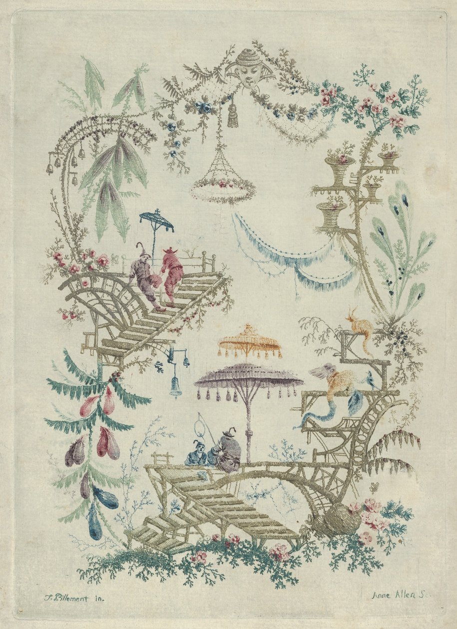 Chinoiserie uudesta kiinalaisten arabeskimuistikirjojen sarjasta, 1790-1799. tekijältä Jean Baptiste Pillement