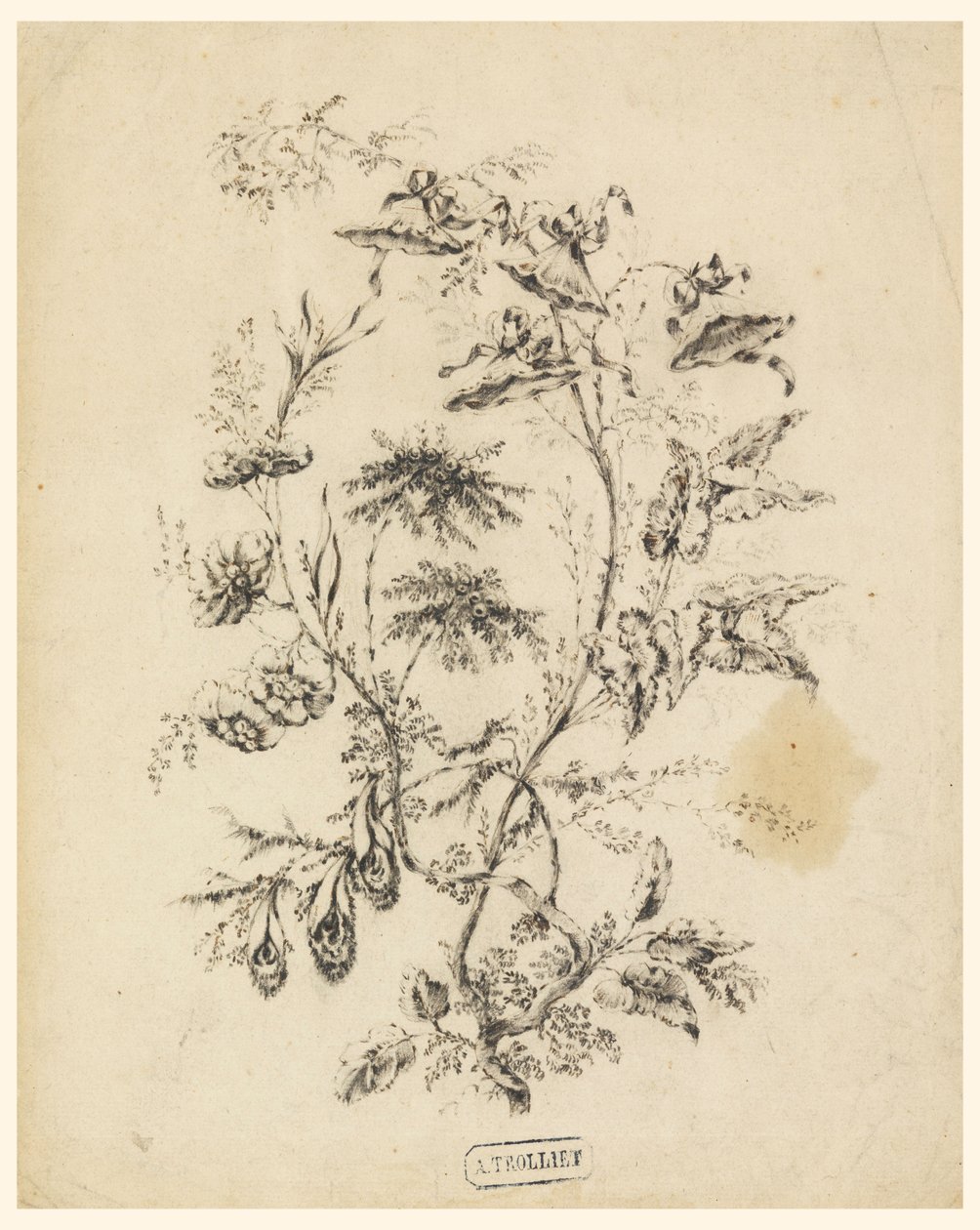 Piirros, Fantastisen puun oksa, 1775-1800 tekijältä Jean Baptiste Pillement
