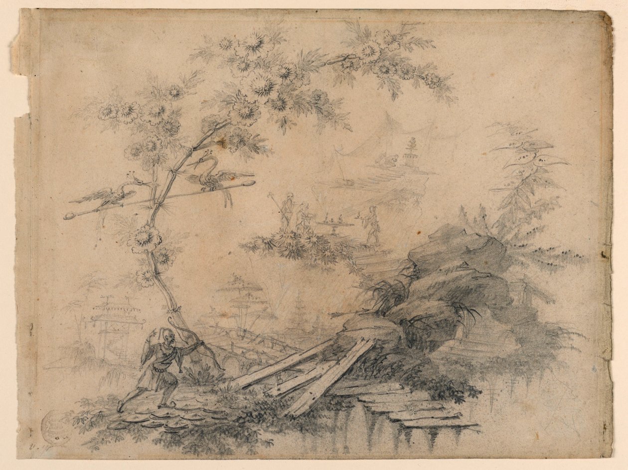 Piirustus, Chinoiserie Fantasy, n. 1780 tekijältä Jean Baptiste Pillement
