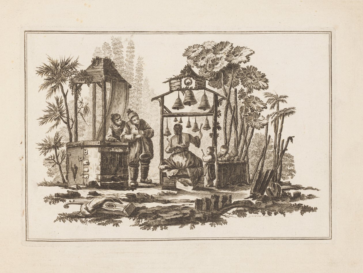 Figura tocant campanes, de "Nou quadern de sis fulls de diferents temes històrics xinesos" finlandès tekijältä Jean Baptiste Pillement