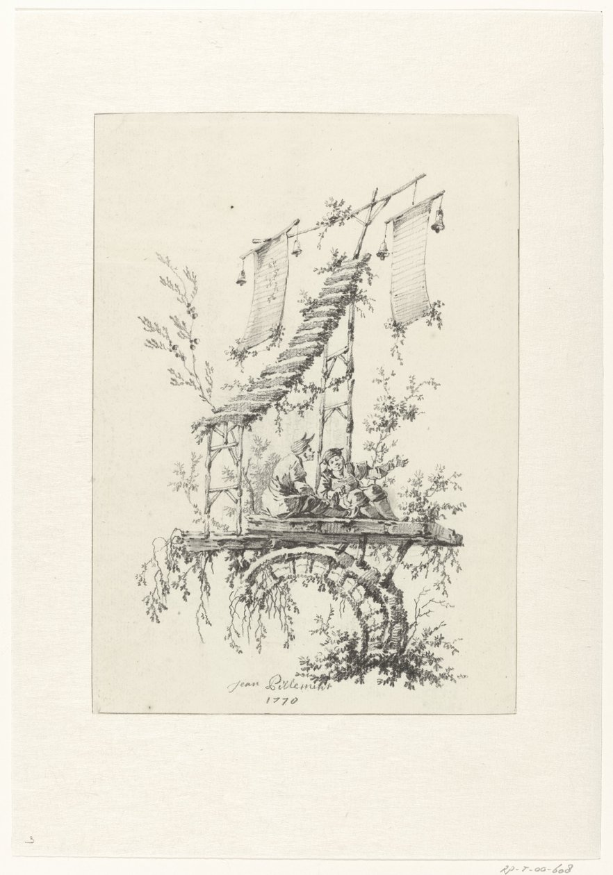 Koristeellinen sävellys chinoiserie-tyyliin Chinoiserie-tyylisiä koristekuvioita Deuxième Cahier de six Baraques Chinoisesille (sarjan nimi) tekijältä Jean Baptiste Pillement