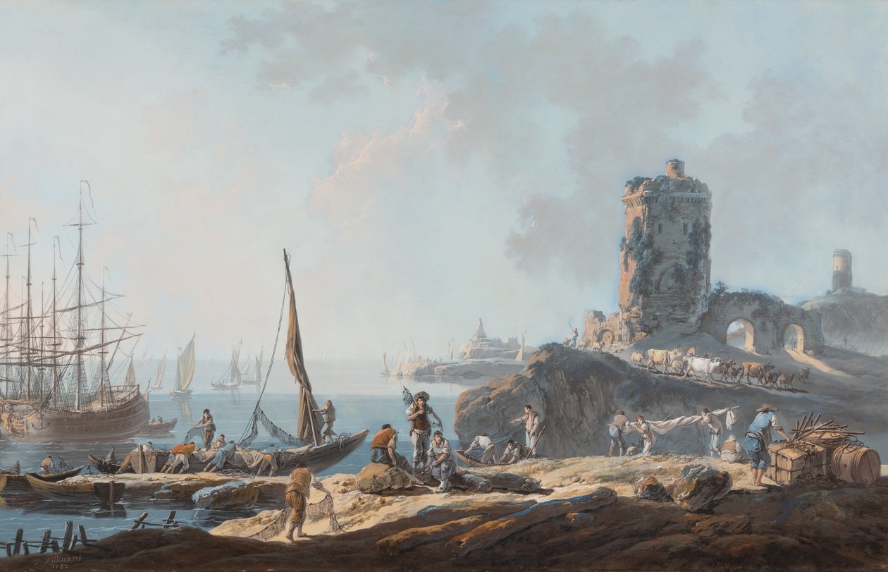 Port Scene rauhallisella säällä tekijältä Jean Baptiste Pillement