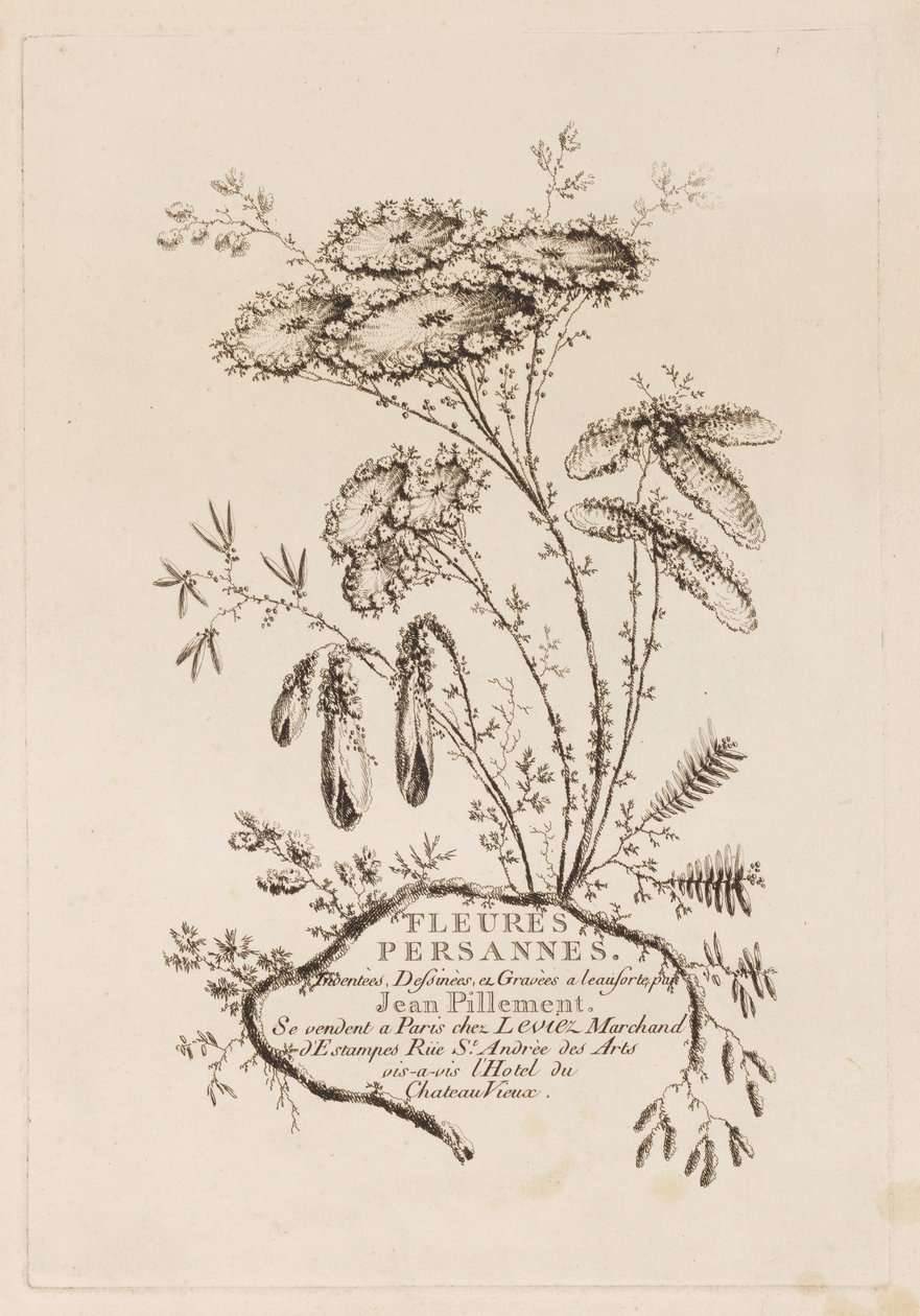 Nimisivu, teoksesta "Persian Flowers" tekijältä Jean Baptiste Pillement