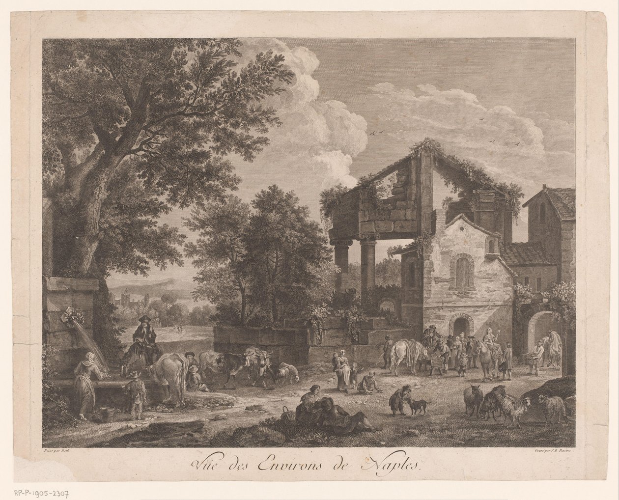 Näkymä Napolin ympäristöön Vüe ​​​​des Environs de Naples (otsikko esineessä) tekijältä Jean Baptiste Racine
