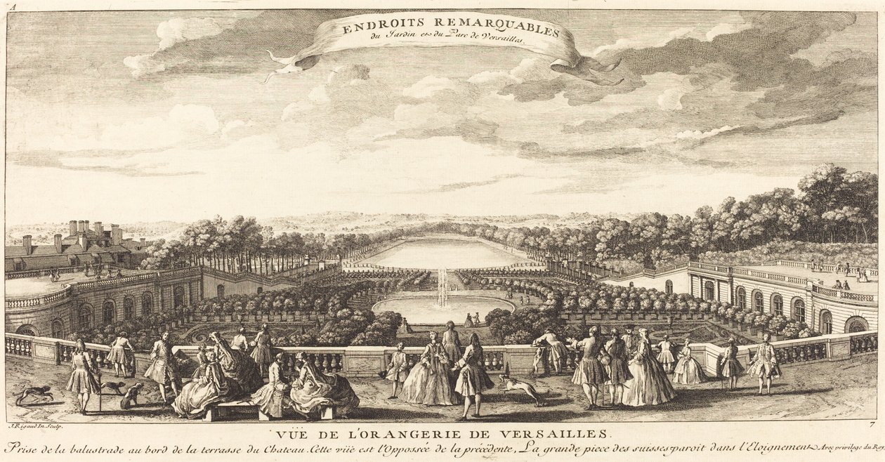 Näkymä Versaillesin appelsiinitarhasta tekijältä Jean Baptiste Rigaud