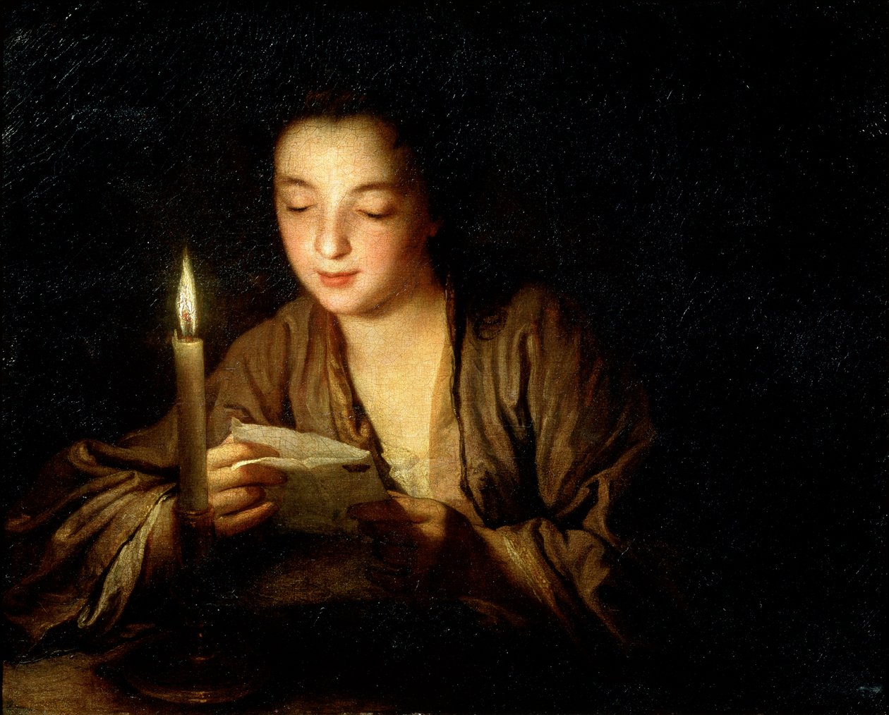 Tyttö kynttilän kanssa, 1600-luvun loppu tai 1700-luvun alku. tekijältä Jean Baptiste Santerre
