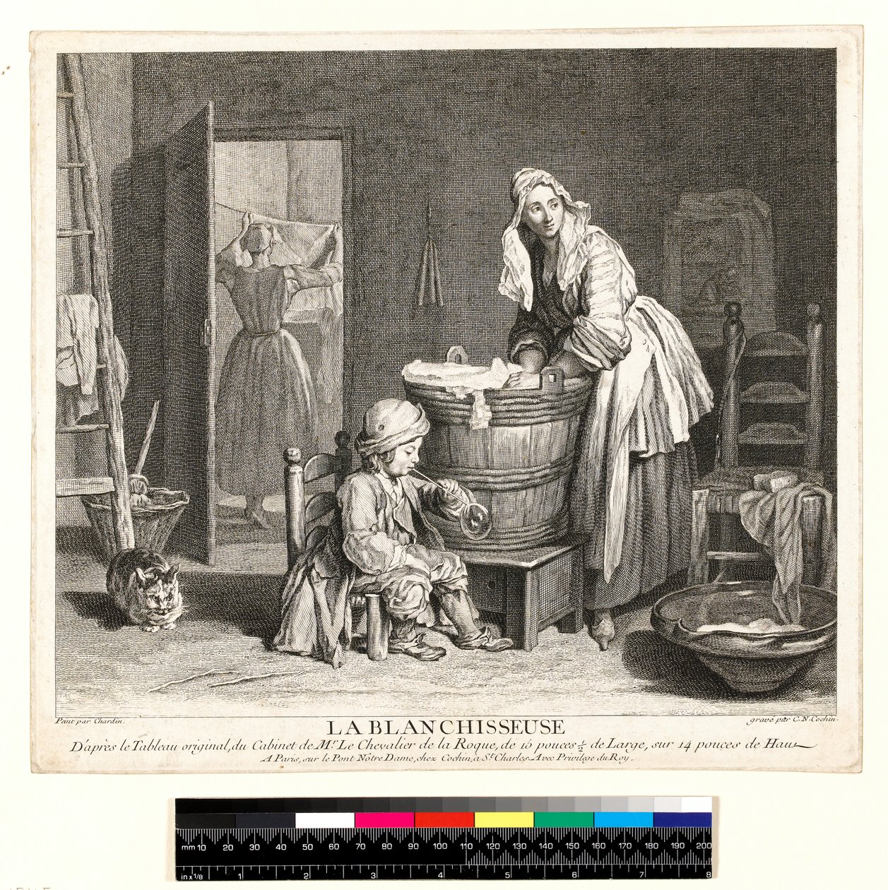 La Blanchisseuse, kaiverrus Charles Nicolas Cochin I (1688-1754) 1739 (etsaus ja kaiverrus) tekijältä Jean Baptiste Simeon (after) Chardin