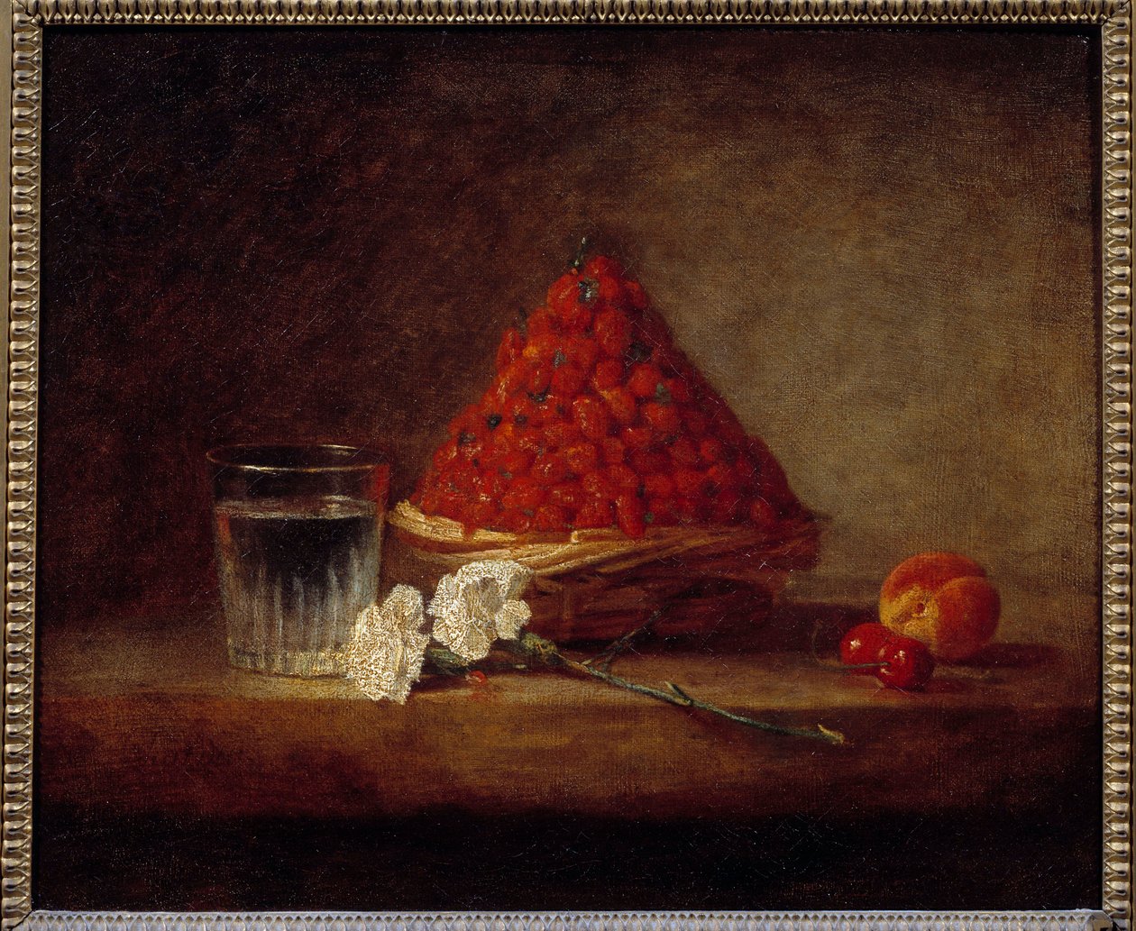 Kori metsämansikoita Jean Baptiste Simeon Chardinin (1699-1779) maalaus 1700-luku Yksityinen kokoelma - Kori metsämansikoita. Jean Baptiste Simeon Chardinin (1699-1779) maalaus tekijältä Jean Baptiste Simeon Chardin
