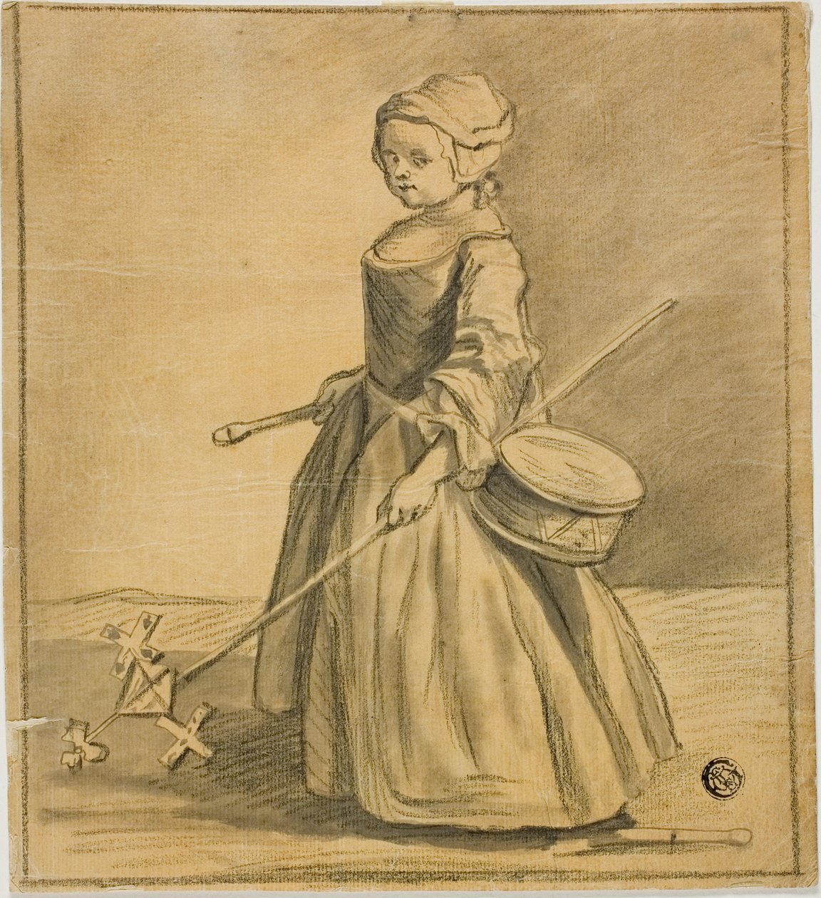 Tyttö leikkii rummun kanssa tekijältä Jean Baptiste Simeon Chardin