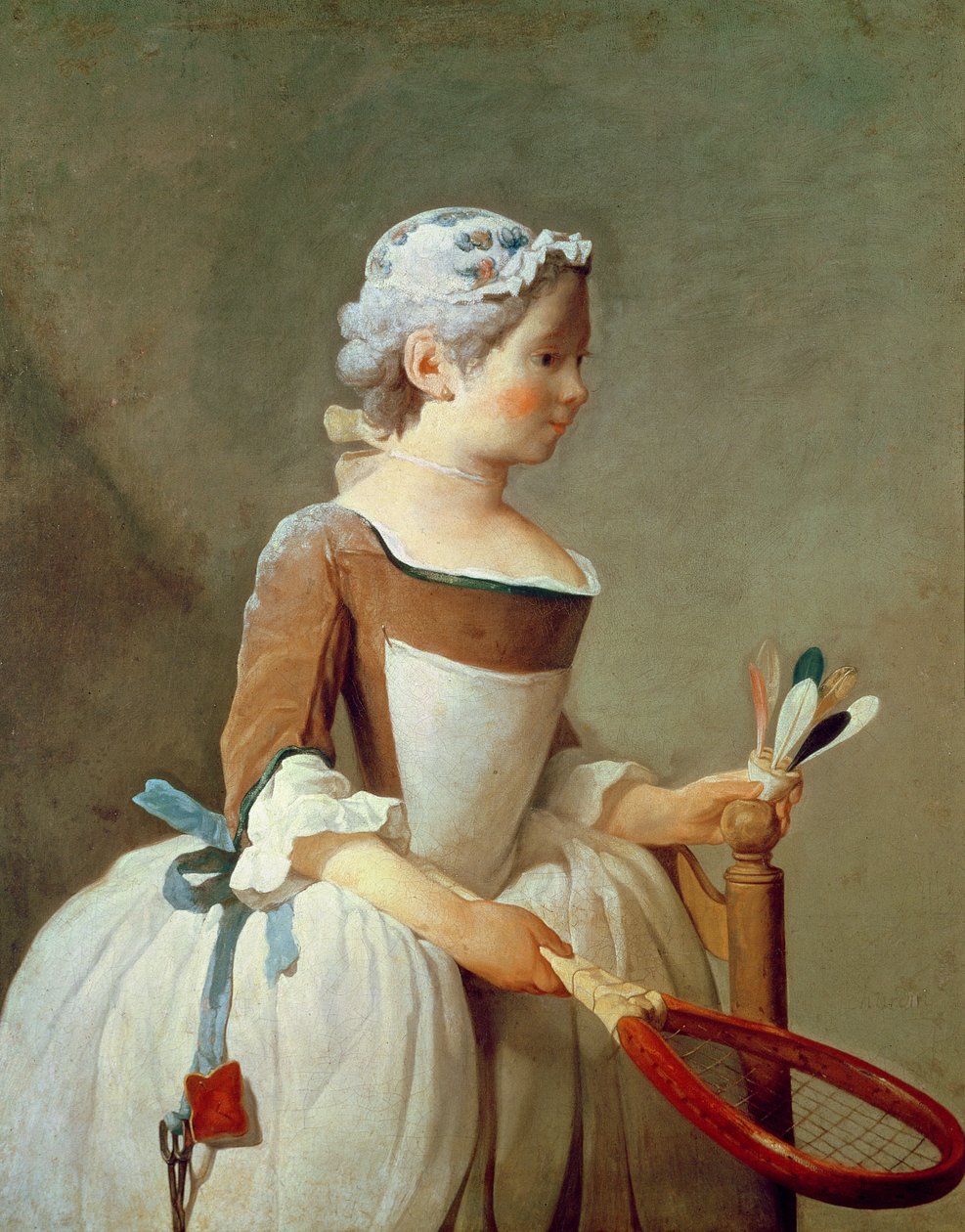 Tyttö mailalla ja sulkapallolla, n. 1740 tekijältä Jean Baptiste Simeon Chardin