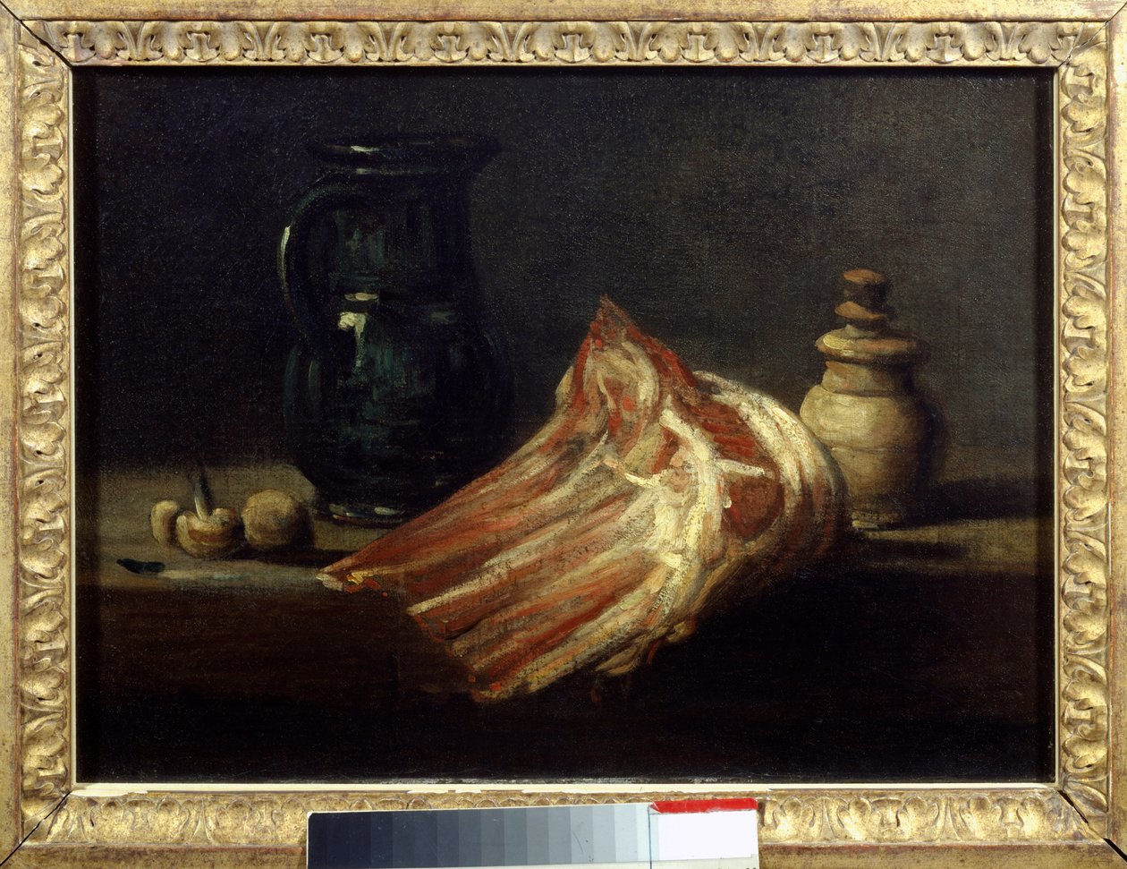 Keittiön pöytä ja ruokailuvälineet lammasneliolla. Jean Baptiste Simeon Chardinin maalaus tekijältä Jean Baptiste Simeon Chardin