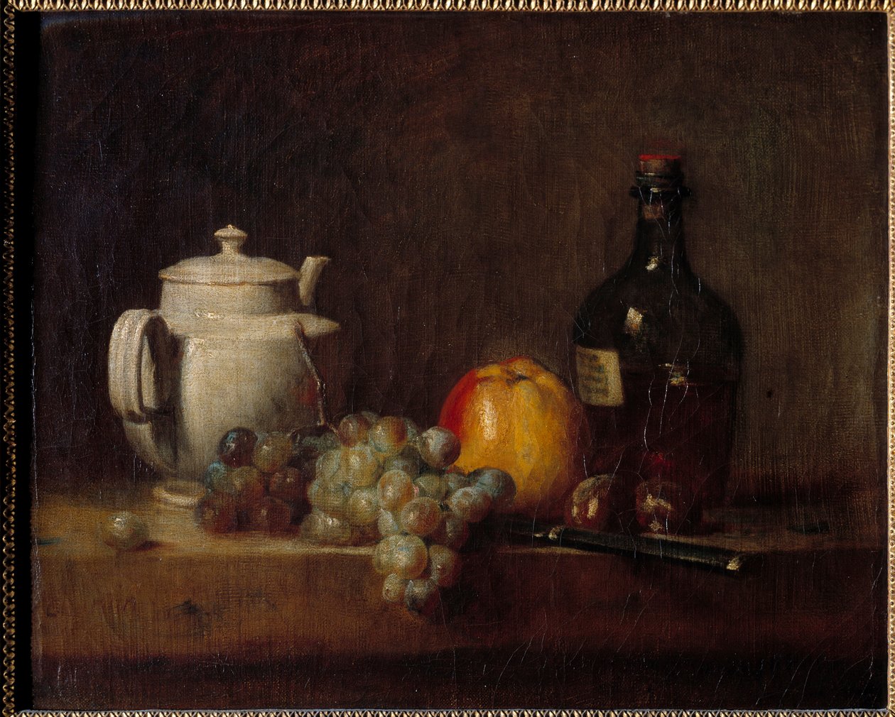 Valkoinen teiere viinirypäleillä Jean Baptiste Simeon Chardinin (1699-1779) maalaus 1700-luku tekijältä Jean Baptiste Simeon Chardin