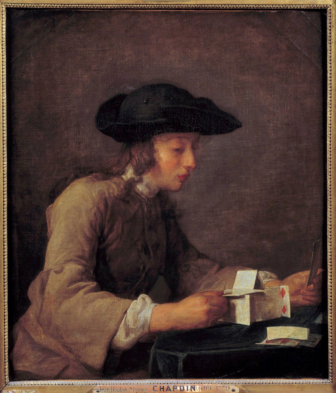 Le chateau de cartes Jean Baptiste Simeon Chardinin (1699-1779) maalaus 1700-luvun su. 0,77x0,68 m tekijältä Jean Baptiste Simeon Chardin