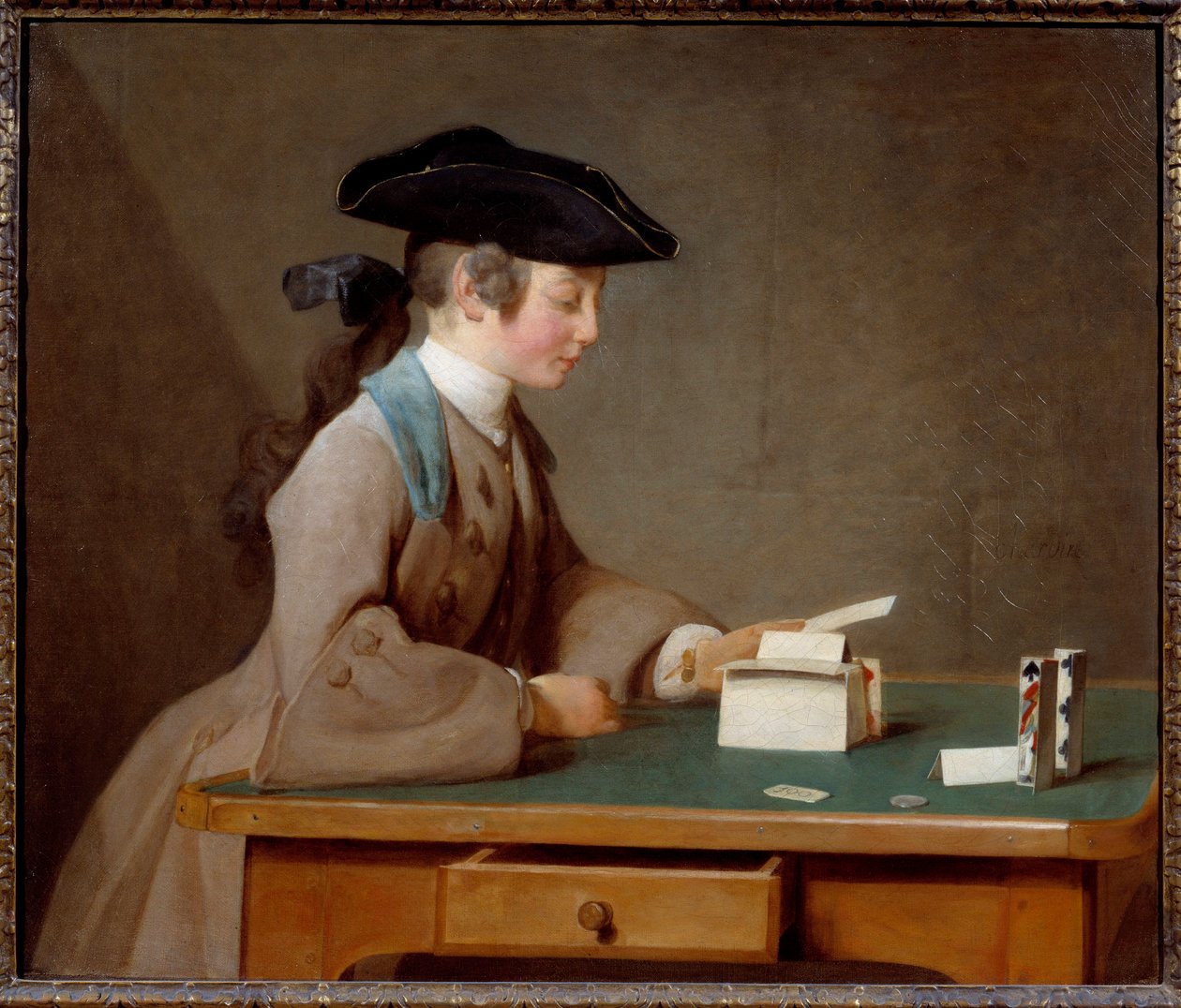 Korttitalo tai Jean Baptiste Simeon Chardinin (1699-1779) Monsieur Le Noirin maalauksen ääni 1737 su. 0,6x0,71 m Lontoo, kansallisgalleria - Korttitalo (tai herra Noirin poika) - Jean Baptiste Simeon Chardinin (1699-1779) maalaus, öljy tekijältä Jean Baptiste Simeon Chardin