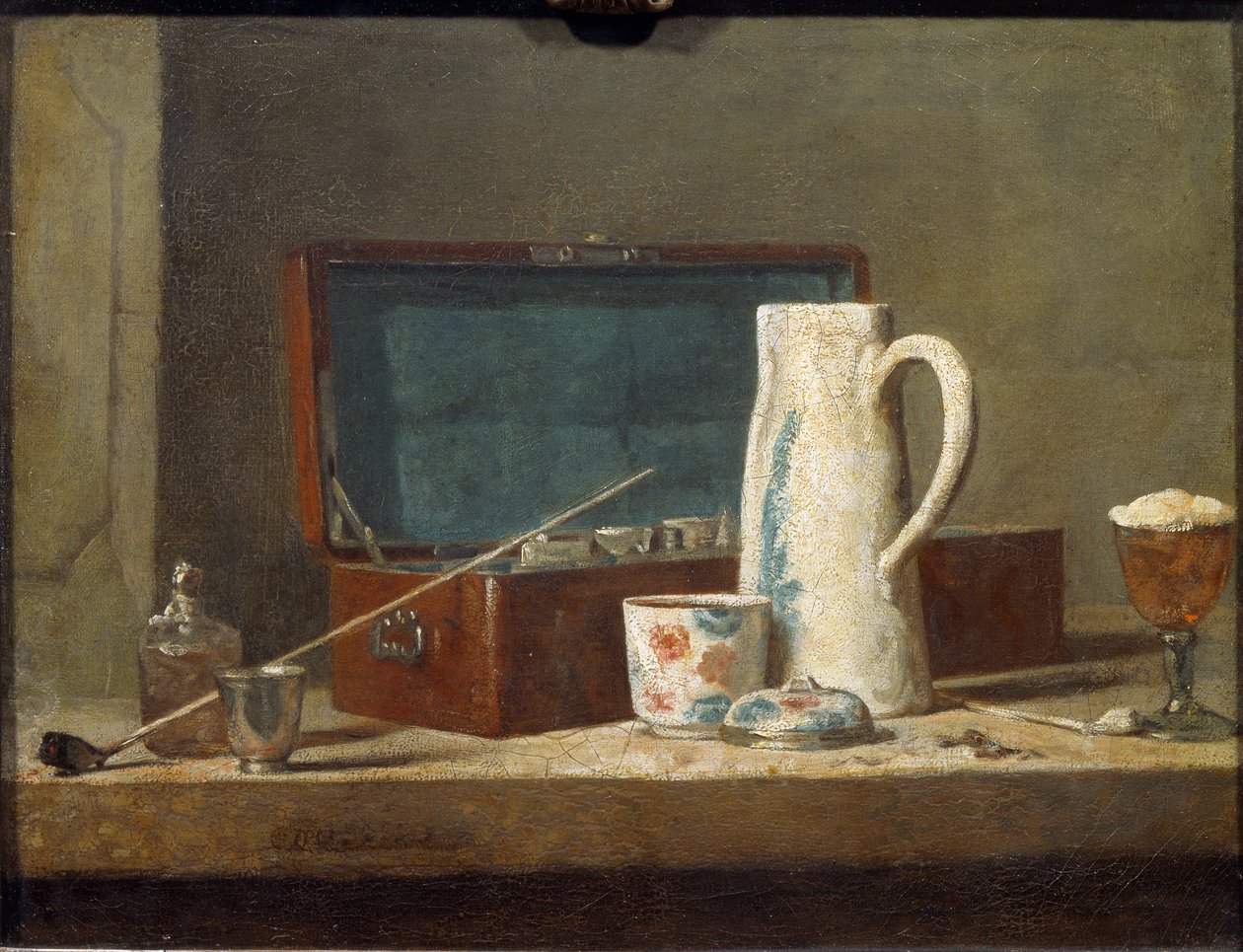 Putket ja juoma-astiat (kutsutaan myös nimellä La Tabagie) - öljy kankaalle tekijältä Jean Baptiste Simeon Chardin