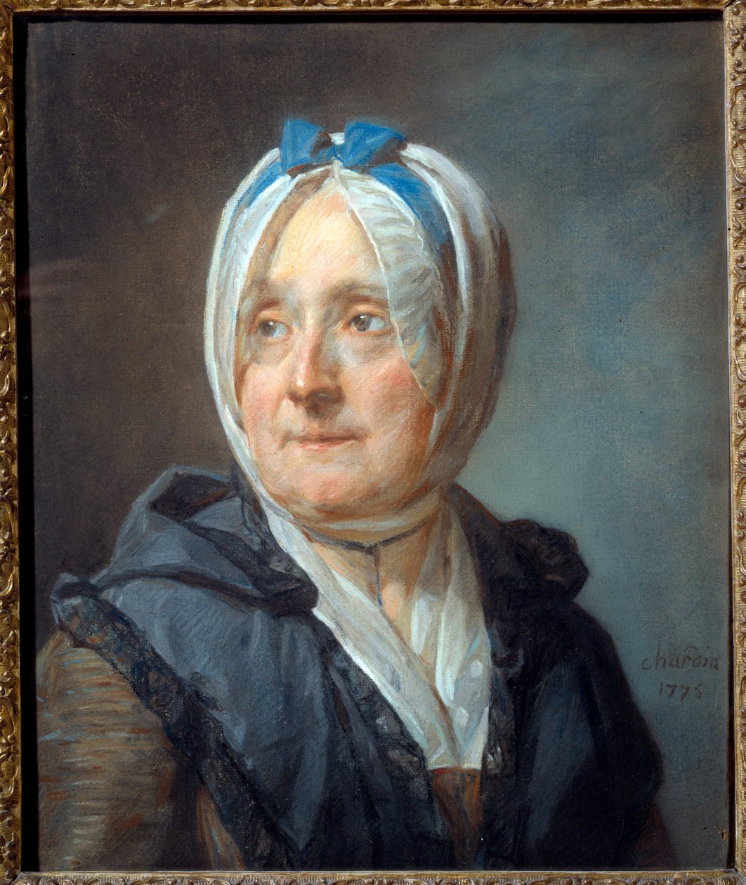 Madame Chardinin muotokuva Francoise Marguerite Pouget (1707-1791) Pastellimaalaus Jean Baptiste Simeon Chardinilta (1699-1779) 1775 Su. 0,46x0,38 m - Madame Chardinin muotokuva, syntynyt Francoise Marguerite Pouget (1707-1791). Pastellimaalaus Jean Bapt tekijältä Jean Baptiste Simeon Chardin