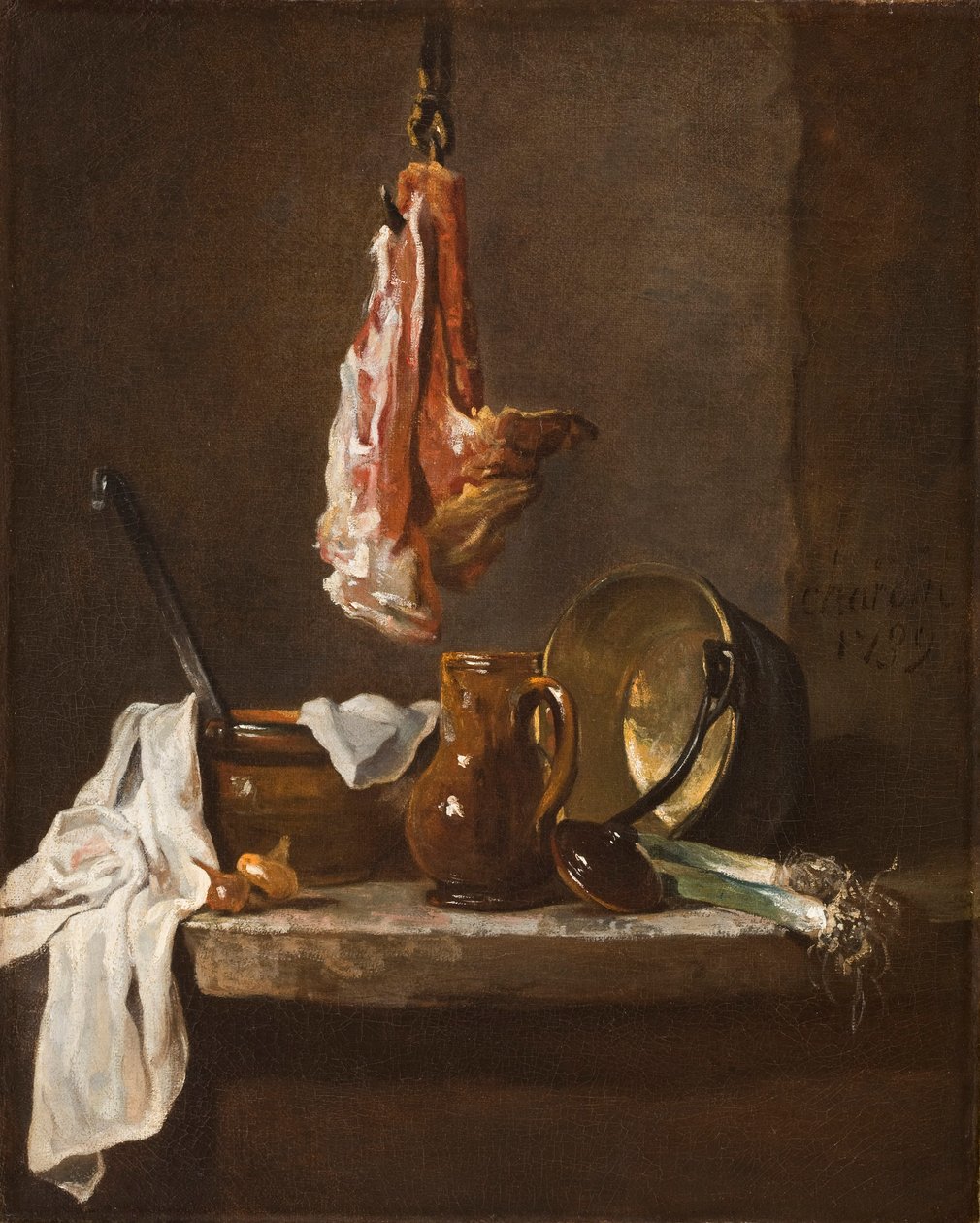 Asetelma naudan kylkiluiden kanssa, 1739 tekijältä Jean Baptiste Simeon Chardin
