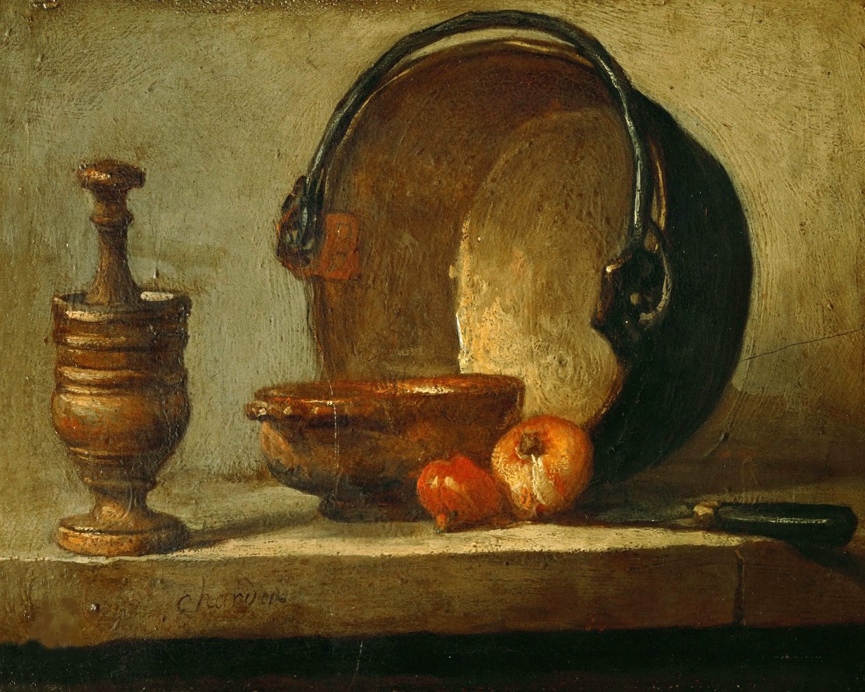 Asetelma kuparisella padalla, 1732. tekijältä Jean Baptiste Simeon Chardin