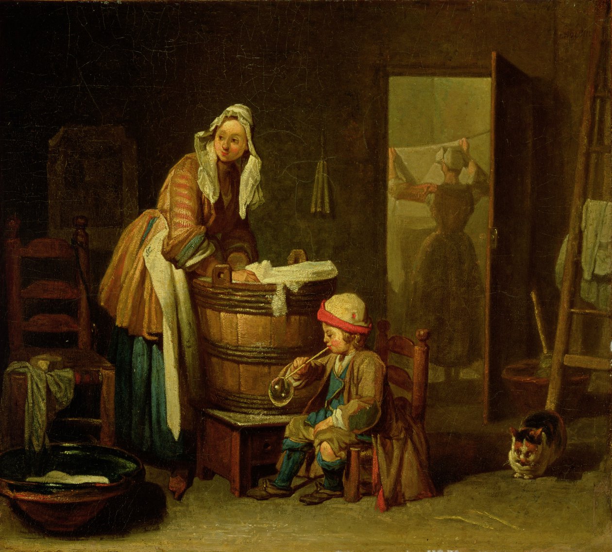The Laundress (öljy kankaalle) tekijältä Jean Baptiste Simeon Chardin