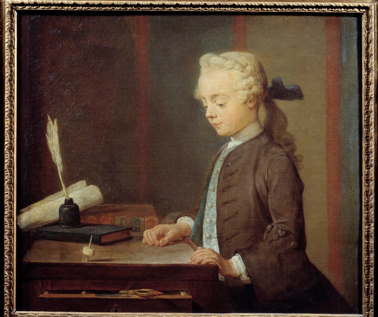 Totonin lapsi. Auguste Gabriel Godefroy (1728-1813) Totonia leikkivä lapsi, jolla on tavallaan neljä kasvoa, jotka pyörivät kuin toppi. Jean Baptiste Simeon Chardinin (1699-1779) maalaus 1738. Dim. 0,67x0,76 m. tekijältä Jean Baptiste Simeon Chardin