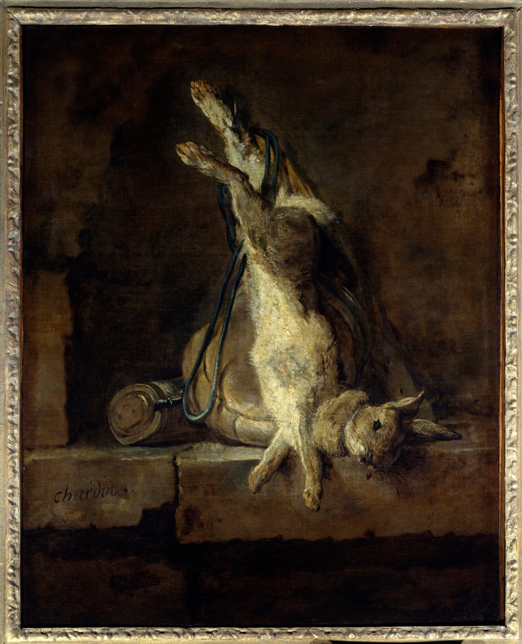 Kuollut kani ja metsästysvarusteet Jean Baptiste Simeon Chardinin (1699-1779) maalaus 1700-luvun su. 0,81x0,65 m Pariisi, Musee du Louvre. tekijältä Jean Baptiste Simeon Chardin