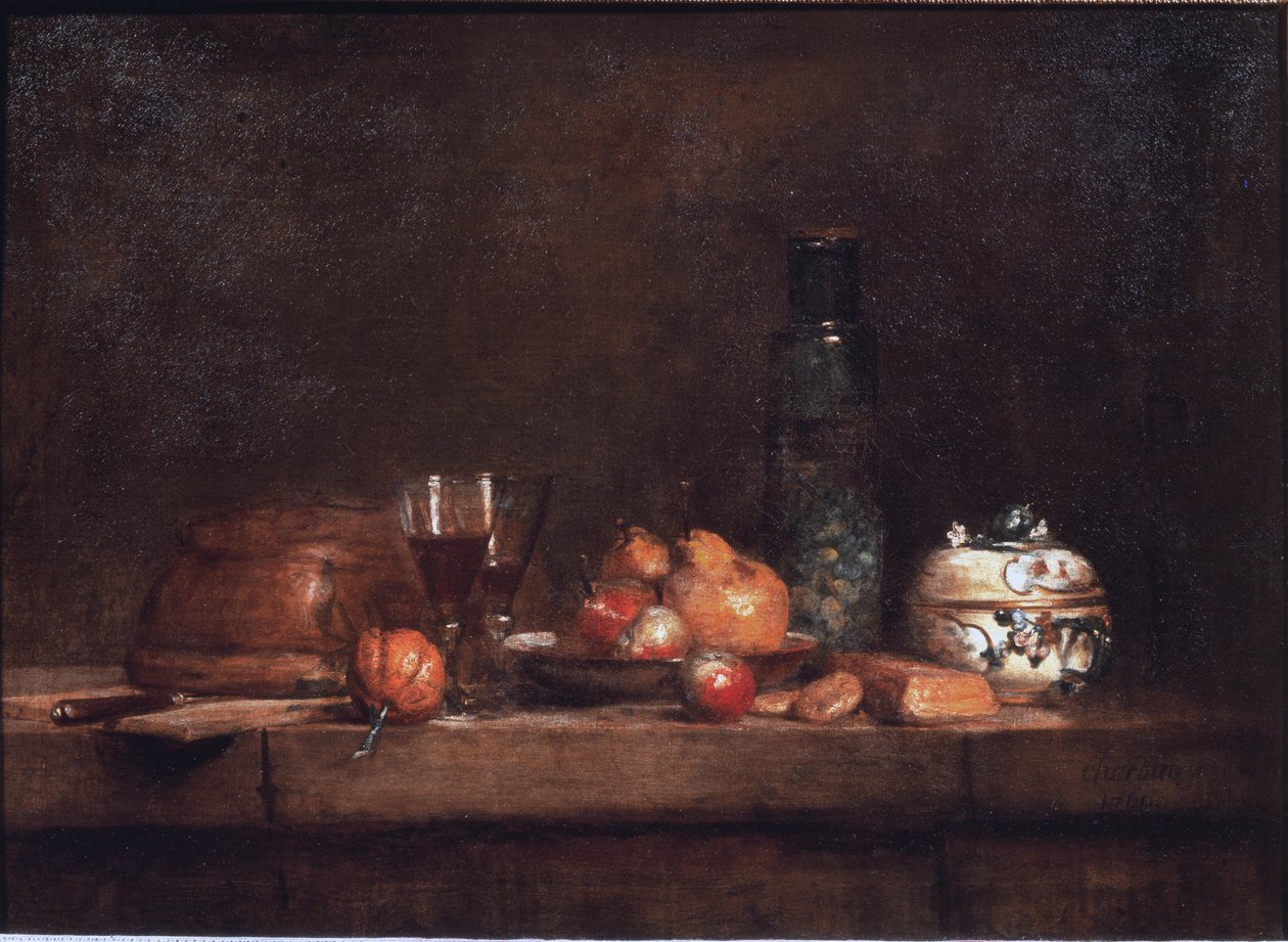 Purkki oliiveja - öljy kankaalle tekijältä Jean Baptiste Simeon Chardin