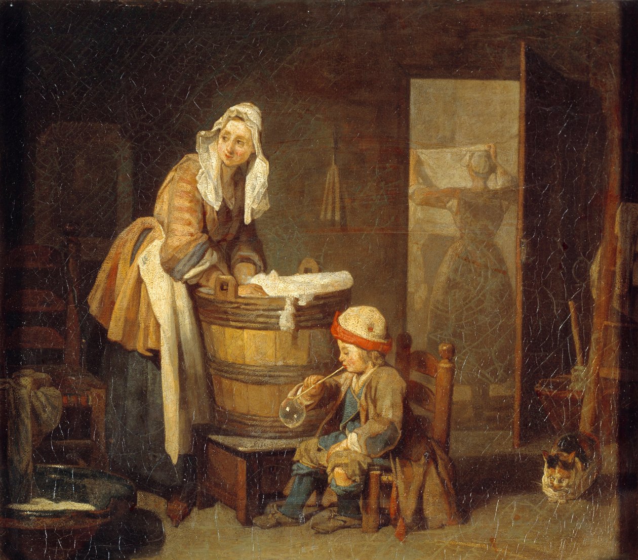 Pyykinpesukone. Jean Baptiste Simeon Chardinin (1699-1779) maalaus tekijältä Jean Baptiste Simeon Chardin
