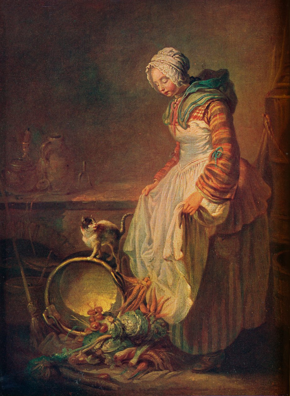 Nainen kissanpennun kanssa, 1700-luku tekijältä Jean Baptiste Simeon Chardin