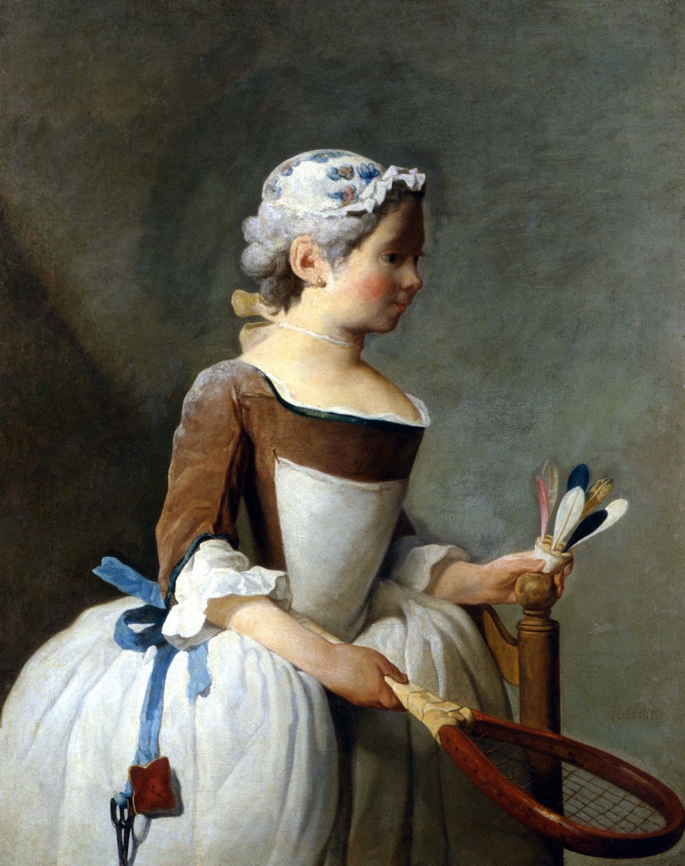 Nuori tyttö lumikengillä ja ohjauspyörällä, Jean Baptiste Siméon Chardin (1699 - 1779), öljymaalaus, Uffizi-museo, Firenze. * tekijältä Jean Baptiste Simeon Chardin